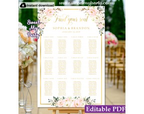 Blush Ivory seating chart template,Blush roses seating chart template, (137)